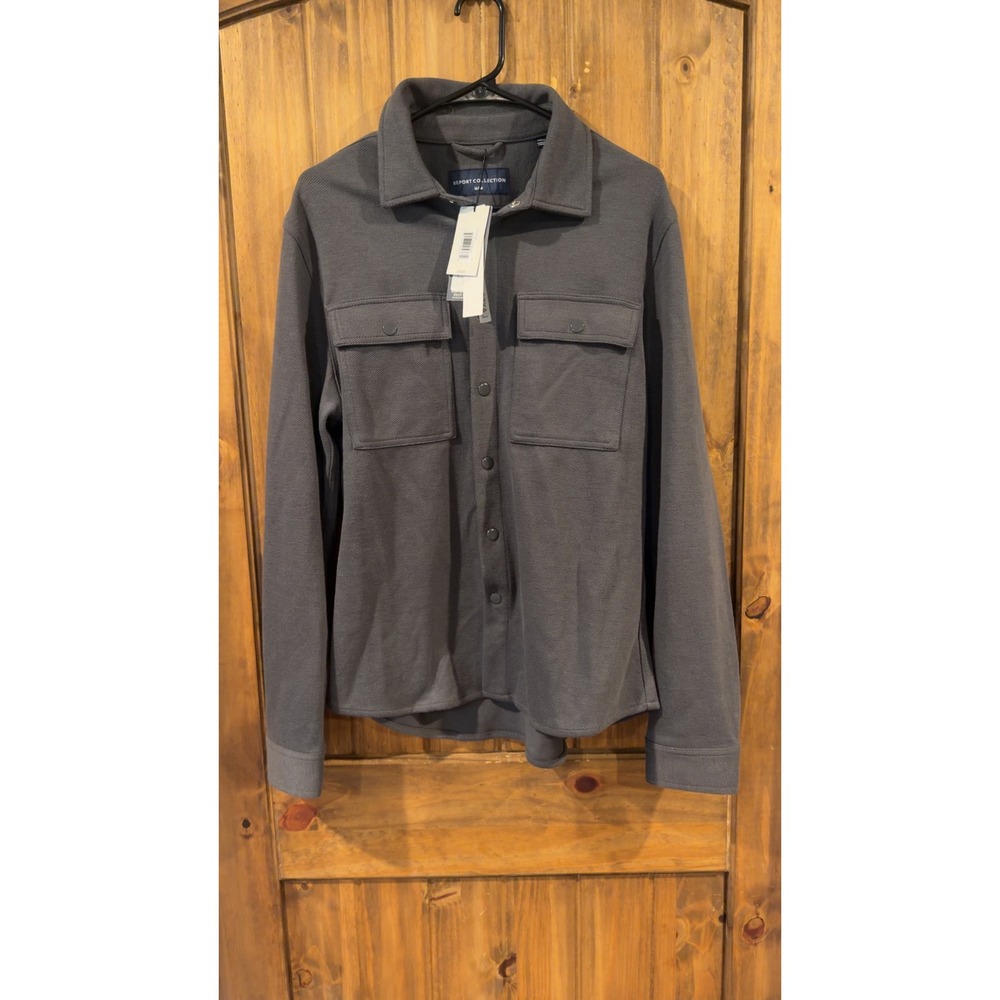 Report Collection Shacket Mens M Charcoal New Twill Snap Button Shirt Jacket
